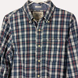 Abercrombie & Fitch Plaid Muscle Fit Shirt Mens M Blue Y2K Emo Preppy Casual